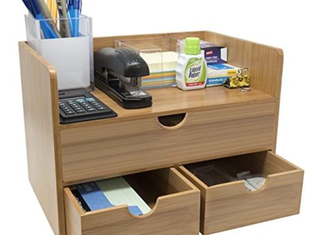 Sorbus 3-Tier Bamboo Shelf Organizer for Desk with Drawers — Mini Desk Storage for Office Supplies, Toiletries, Crafts, etc — Great for Desk, Vanity, Tabletop in Home or Office Discount