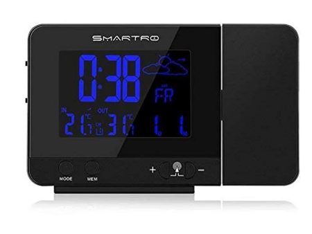 SMARTRO Alarm Clock Digital Projection Clock with Weather Station, Indoor  Outdoor Thermometer, Dual Alarm, USB Phone Charging	  on Sale