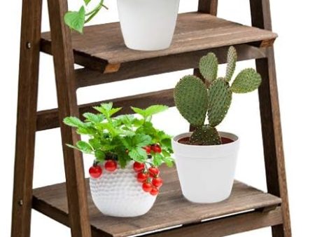 Honest Foldable Plant Shelf,Plant Stand,Indoor Flower Pot Holder,Flower Pot Ladder,Folding A Frame Display Shelf,Patio Rustic Wood Stand with Shelves,4 Tier Stand Outdoor,Free Standing(Brown) Online