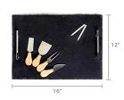 Slate Cheese Board - 7 pc Serving Tray Set 16 x12  Large - Stainless Steel Handles - Soapstone Chalk - 4 Cheese Knives - Foam Protective Feet by Proper Goods on Sale