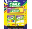 2 Pack - BAZIC 12 Color and 12 White Chalk with Eraser Sets, Assorted by Bazic For Sale