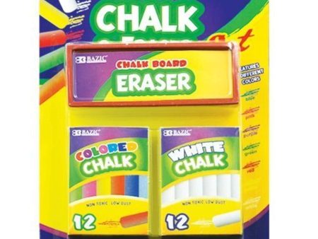 2 Pack - BAZIC 12 Color and 12 White Chalk with Eraser Sets, Assorted by Bazic For Sale