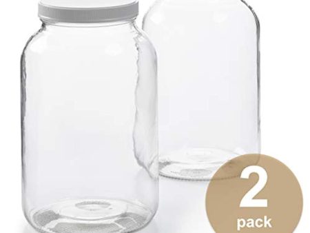 2 Pack - 1 Gallon Glass Jar w Plastic Airtight Lid, Muslin Cloth, Rubber Band - Made in USA, Wide Mouth - BPA Free - Kombucha, Kimchi, Kefir, Canning, Sun Tea, Fermentation, Food Storage Hot on Sale