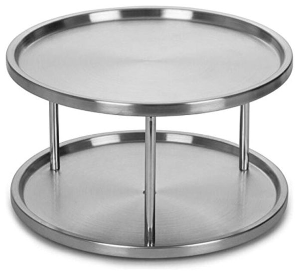 1 Tier Lazy Susan 2 Pack: Stainless Steel 360 Degree Turntable – Rotating 2-Level Tabletop Stand For Your Dining Table, Kitchen Counters And Cabinets – Turning Table Spice Rack Organizer Tray - 2 Pack Discount