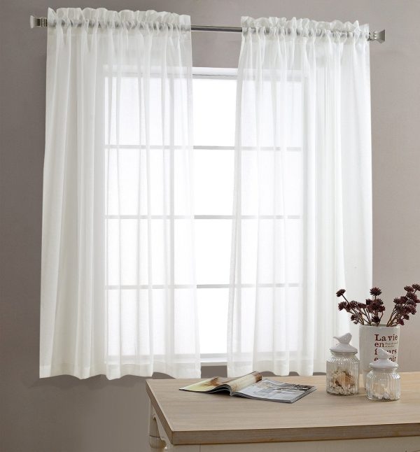 2 Panel Sheer Curtains White 84 inch Living Room Drapes Window Curtain Voile Sheers Linen Textured Hot on Sale