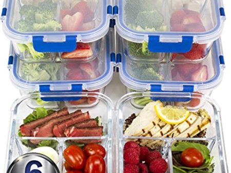 [LIFETIME LIDS 6 PACK] LARGE Premium 6 Sets 3 Compartment Glass Meal Prep Containers 3 Compartment with Snap Locking Lids, BPA-Free, Microwave, Oven, Freezer, Dishwasher Safe (4.5 Cup, 36 Oz,) For Cheap