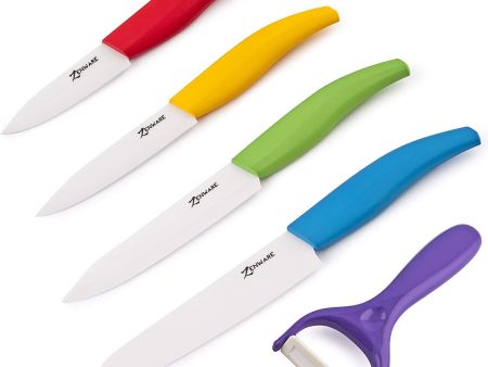 ZenWare 9 Piece Multi Color Ceramic Cutlery Kitchen Knives with Fruit Peeler - Knife Set Online Sale