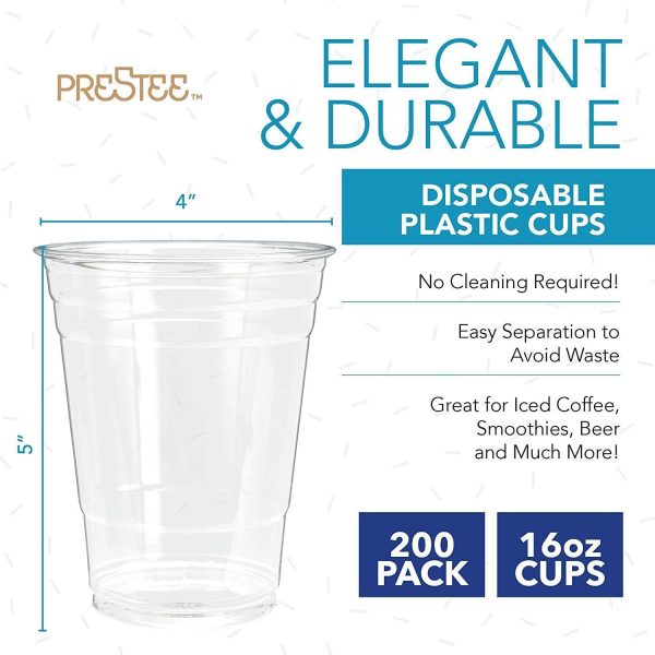 200 Clear Plastic Cups | 16 oz Plastic Cups | Clear Disposable Cups | PET Cups | Plastic Water Cups | Plastic Beer Cups | Clear Plastic Party Cups |Crystal Clear Cups Supply