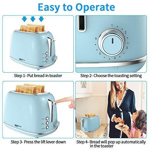 2 Slice Toaster Retro Stainless Steel Toaster with Bagel, Cancel, Defrost Function and 6 Bread Shade Settings Bread Toaster, Extra Wide Slot and Removable Crumb Tray, Blue by Keenstone For Sale