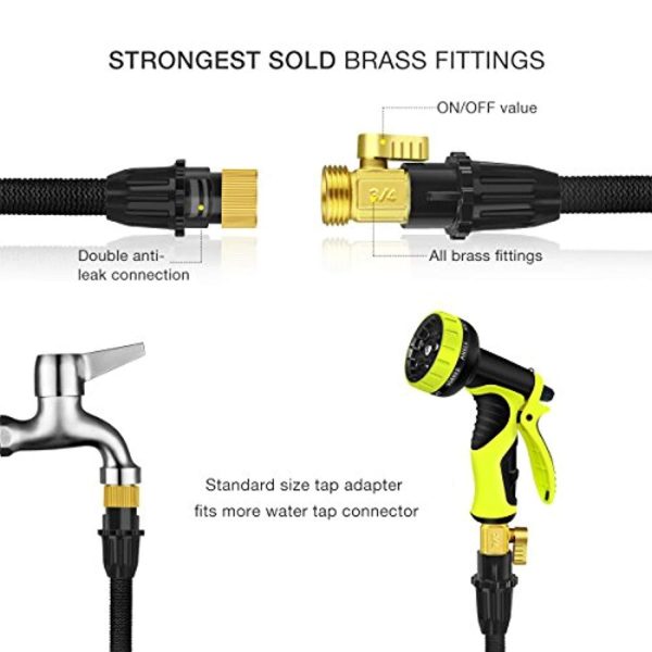 2018 Upgraded Expandable Garden Hose,Best 50 Ft Flexible Water Hose with 9 High Pressure Spray Nozzle,Solid Brass Connector Fittings no Rust&Leak, Double Latex Core&Extra Strength Fabric(50FT) (black) Online Sale