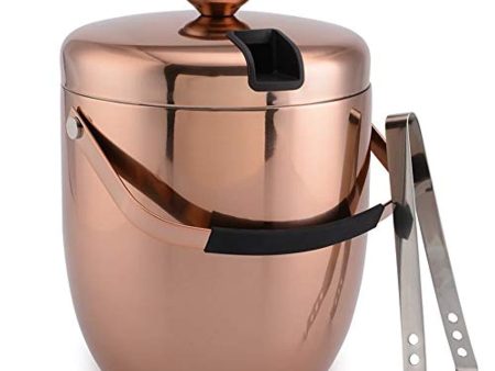 2.8 Litre Ice Bucket Insulated Stainless Steel Double Wall with Lid and Ice Tongs, Copper Fashion