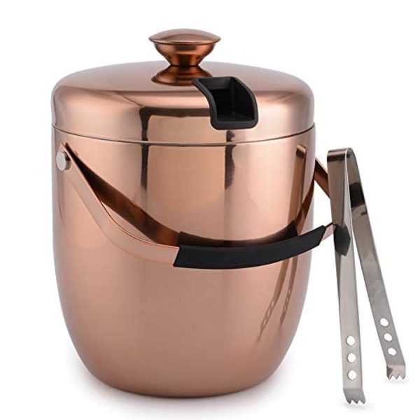 2.8 Litre Ice Bucket Insulated Stainless Steel Double Wall with Lid and Ice Tongs, Copper Fashion