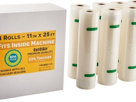 11  x 25  Rolls (Fits Inside Machine) BULK 8 Pack (200 feet total) OutOfAir Vacuum Sealer Rolls for Foodsaver and others 33% Thicker, BPA Free, FDA Approved, Sous Vide, Commercial Grade Bags For Cheap