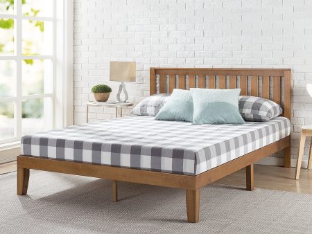 Zinus Alexia 12 Inch Wood Platform Bed with Headboard   No Box Spring Needed   Wood Slat Support   Rustic Pine Finish, Queen Online Sale