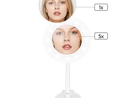 Dularf Cordless Lighted Makeup Mirror Rechargeable LED Wall Mounted Vanity Mirror Portable Clip Fill Light for Mobile Phone, with 5X Magnification Mirror and 360 Degree Swivel Rotation … (White) Online