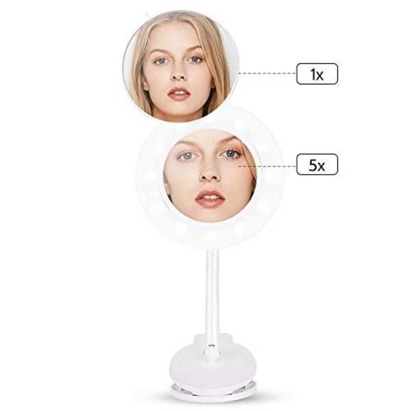 Dularf Cordless Lighted Makeup Mirror Rechargeable LED Wall Mounted Vanity Mirror Portable Clip Fill Light for Mobile Phone, with 5X Magnification Mirror and 360 Degree Swivel Rotation … (White) Online