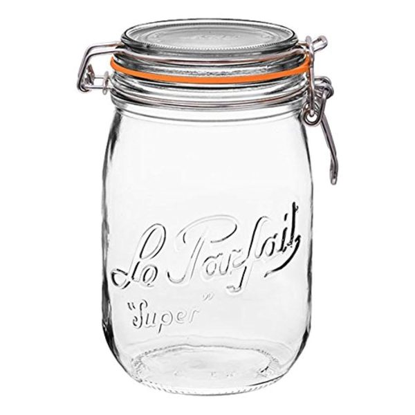 2 Le Parfait Super Jars - Wide Mouth French Glass Preserving Jars (2, 1000ml - 32oz - Quart) For Sale