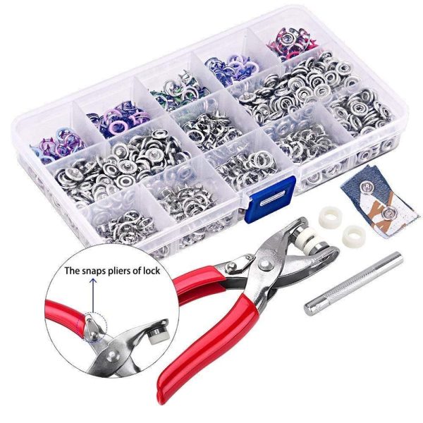 200 Sets Snap Fasteners Kit Tool, 10 Colors 9.5mm Metal Snap Buttons Rings with Fastener Pliers Press Tool Kit for Clothing Cheap