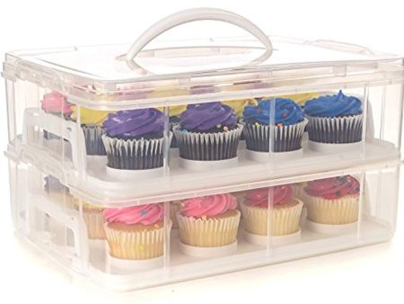 24 Large Cupcake Carrier, Two Tiered Holder, Cake Carrier, Stack and Store Cake Carrier Hot on Sale