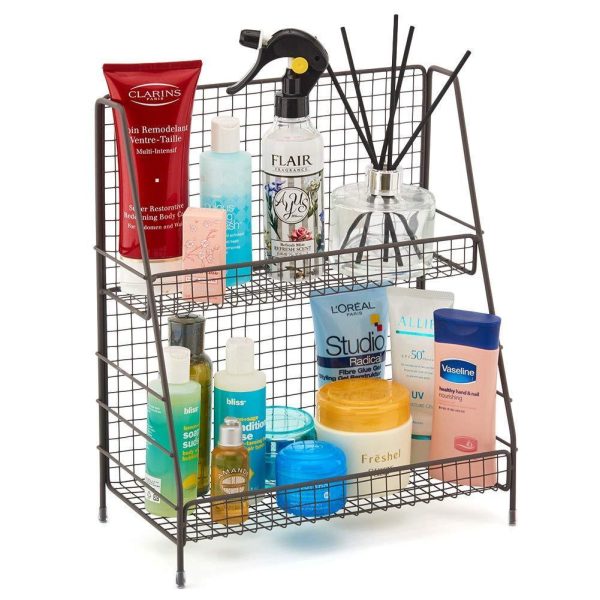 2-Tier Organizer Rack, EZOWare Wire Basket Storage Container Countertop Shelf for Kitchenware Bathroom Cans Foods Spice Office and more - Rustic Brown For Cheap