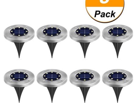 [8 Pack] Solar Ground Lights,Solar Garden Light,8 LED Garden Pathway Outdoor In-Ground Lights,Waterproof Stainless Steel Disk Flood Lights Dark Sensing Landscape Lighting for Lawn Yard Patio -White Hot on Sale