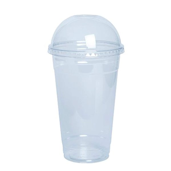 [100 Sets - 24 oz.] Crystal Clear Plastic Cups With Dome Lids by Comfy Package Discount