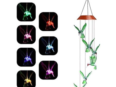 MYSWEETY LED Solar Mobile Wind Chime, Color-Changing Solar Powered LED Hanging Lamp Waterproof Six Hummingbird Wind Chimes for Outdoor Indoor Home Yard Garden Decoration on Sale