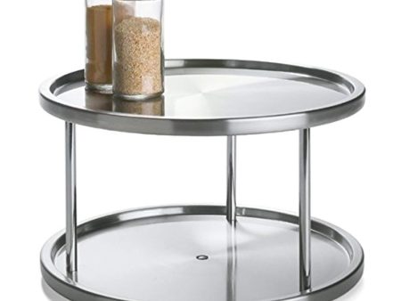 1 Tier Lazy Susan 2 Pack: Stainless Steel 360 Degree Turntable – Rotating 2-Level Tabletop Stand For Your Dining Table, Kitchen Counters And Cabinets – Turning Table Spice Rack Organizer Tray - 2 Pack Discount