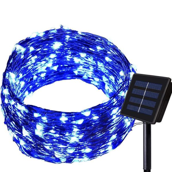 150LED 55ft 16m 8modes Solar String lights - Dolucky Solar Fairy Lights Blue Waterproof Copper Wire Lights Outdoor Lighting for Garden, Wedding, Homes, Party, Halloween, Chrsitmas Decoration Fashion