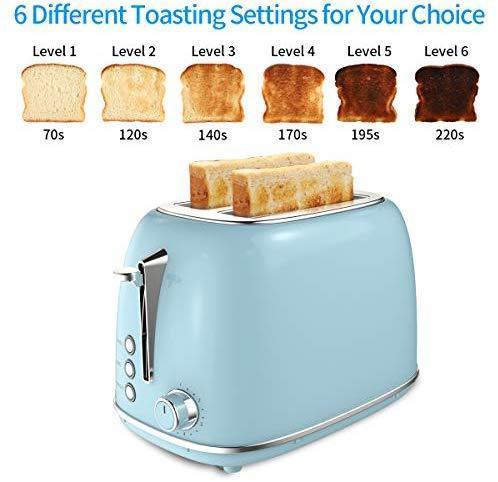 2 Slice Toaster Retro Stainless Steel Toaster with Bagel, Cancel, Defrost Function and 6 Bread Shade Settings Bread Toaster, Extra Wide Slot and Removable Crumb Tray, Blue by Keenstone For Sale