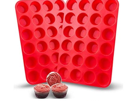 2 Packs Silicone Mini Muffin Pan, Unop 24 Cups BPA-Free Non-Stick Food Grade Silicone Baking Mold Round Cup for Cupcakes Muffins Mni Cakes (Red) Discount