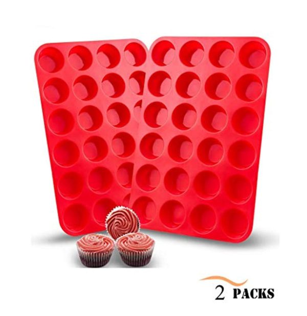 2 Packs Silicone Mini Muffin Pan, Unop 24 Cups BPA-Free Non-Stick Food Grade Silicone Baking Mold Round Cup for Cupcakes Muffins Mni Cakes (Red) Discount