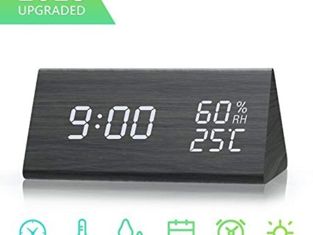 Digital Alarm Clock, Dual Time (12 24) Mode, Three Alarm Sets, Date LED Display, 3 Levels Brightness, Temperature and Humidity Wood Grain Clock for Bedrooms For Cheap