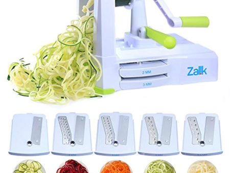 Zalik 5-Blade Spiralizer - Vegetable Spiral Slicer With Powerful Suction Base - Strong & Heavy Duty Veggie Pasta Spaghetti Maker for Low Carb Paleo Gluten-Free Meals With Extra Blade Storage Caddy Fashion