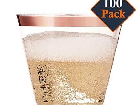 100 Rose Gold Plastic Cups - 9 Oz Disposable Decorations Rose Gold Cups - Party Drinking Glasses for Wedding, Baby & Bridal Shower, Engagement, Cocktail Sale