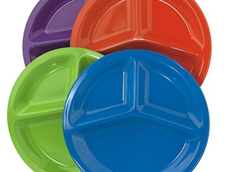 | Set of 12 | Premium Quality Unbreakable Plastic 10  Divided Plates in 4 Assorted Colors Supply