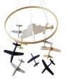 Crib Mobile by Sorrel & Fern- Airplanes & Cloud Nursery Decoration | Grey and White, Navy Blue, Tan | Baby Crib Mobile for Boys Online Hot Sale