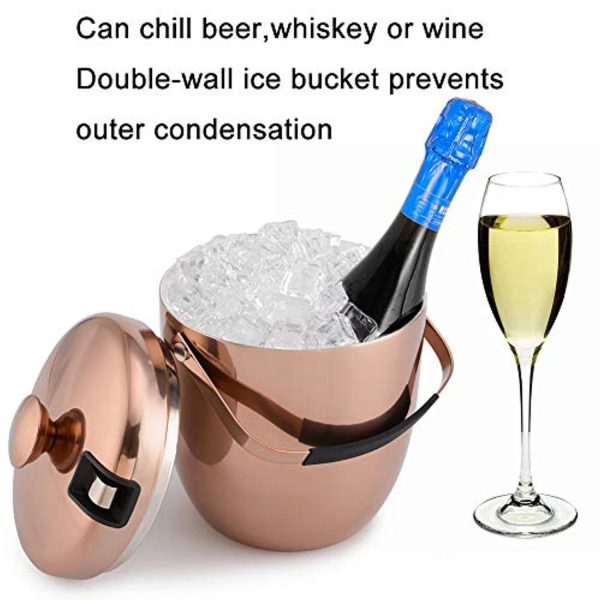 2.8 Litre Ice Bucket Insulated Stainless Steel Double Wall with Lid and Ice Tongs, Copper Fashion