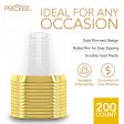 200 Gold Plastic Cups | 9 oz | Hard Disposable Cups | Plastic Wine Cups | Plastic Cocktail Glasses | Plastic Drinking Cups | Bulk Party Cups | Wedding Tumblers | Clear Plastic Cups With Gold Rim by Prestee Online now