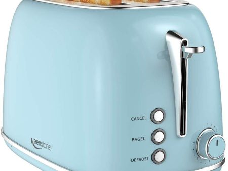 2 Slice Toaster Retro Stainless Steel Toaster with Bagel, Cancel, Defrost Function and 6 Bread Shade Settings Bread Toaster, Extra Wide Slot and Removable Crumb Tray, Blue by Keenstone For Sale