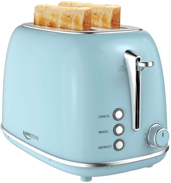 2 Slice Toaster Retro Stainless Steel Toaster with Bagel, Cancel, Defrost Function and 6 Bread Shade Settings Bread Toaster, Extra Wide Slot and Removable Crumb Tray, Blue by Keenstone For Sale