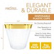 200 Gold Plastic Cups | 9 oz | Hard Disposable Cups | Plastic Wine Cups | Plastic Cocktail Glasses | Plastic Drinking Cups | Bulk Party Cups | Wedding Tumblers | Clear Plastic Cups With Gold Rim by Prestee Online now