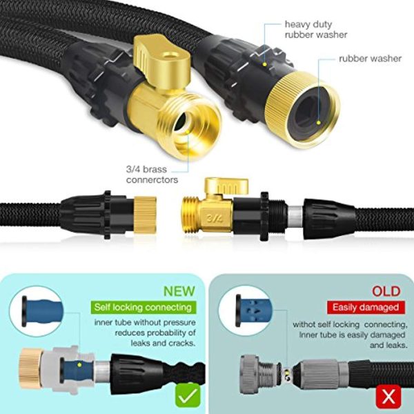 2018 Upgraded Expandable Garden Hose,Best 50 Ft Flexible Water Hose with 9 High Pressure Spray Nozzle,Solid Brass Connector Fittings no Rust&Leak, Double Latex Core&Extra Strength Fabric(50FT) (black) Online Sale