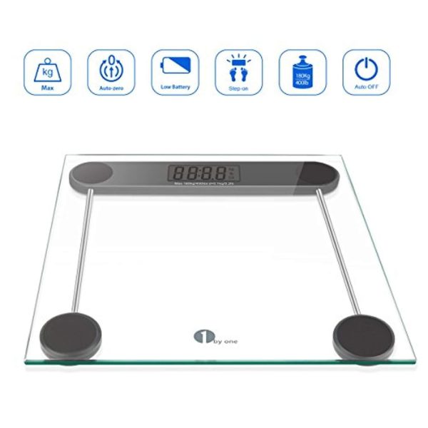 1byone Digital Body Weight Scale Bathroom Scale with Step-on Technology, 6MM Glass, Max Weight 400 Pounds Online now