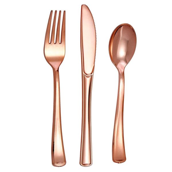 120 Gold Plastic Silverware Set | Plastic Gold Cutlery Set | Disposable Cutlery Silverware Set | 40 Plastic Forks, 40 Plastic Spoons, 40 Plastic Knives | Heavy Duty Bulk Disposable Flatware Utensils Discount