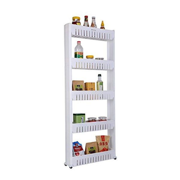 Home-Man Laundry Room Organizer, Mobile Shelving Unit Organizer with 5 Large Storage Baskets, Gap Storage Slim Slide Out Pantry Storage Rack for Narrow Spaces Cheap