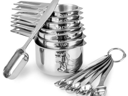 13-piece Measuring Cups and Spoons Set, 18 8 Stainless Steel Heavy Duty Good Grips with Ring Connector Discount