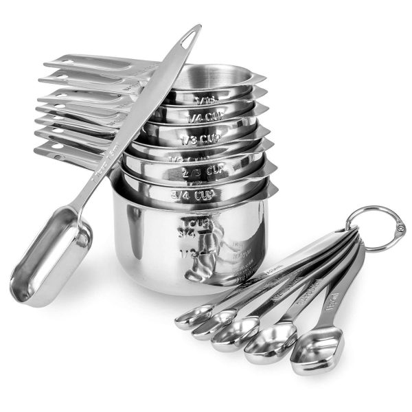 13-piece Measuring Cups and Spoons Set, 18 8 Stainless Steel Heavy Duty Good Grips with Ring Connector Discount