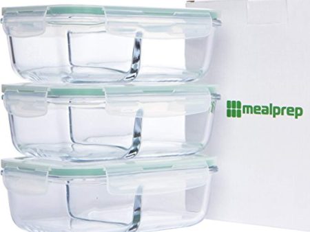 [2-Compartment] Glass Meal Prep Container Set with Snap-Locking Lids, BPA-Free, Airtight, Leakproof, Microwave, Oven, Freezer, Dishwasher Safe (5 Cups, 40 Oz, Rectangle) Sale