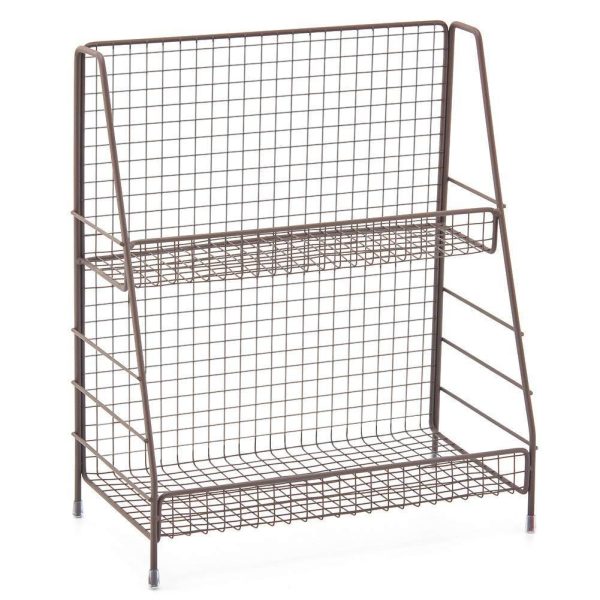 2-Tier Organizer Rack, EZOWare Wire Basket Storage Container Countertop Shelf for Kitchenware Bathroom Cans Foods Spice Office and more - Rustic Brown For Cheap